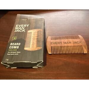 NEW Every Man Jack Men's Premium Wooden Dual Tooth Beard Comb Sandalwood Scent